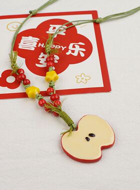 度假风水果串珠项链陶瓷吊坠粉少女多巴胺小众原创设计毛衣链西瓜