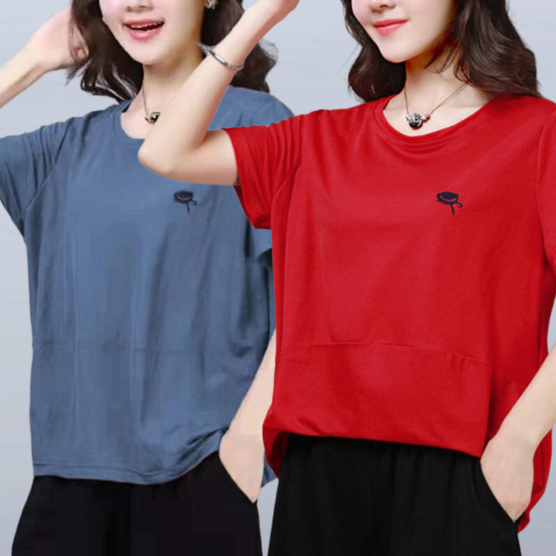单件/两件装宽松大码女装短袖t恤女新款中年女士妈妈装打底衫上衣