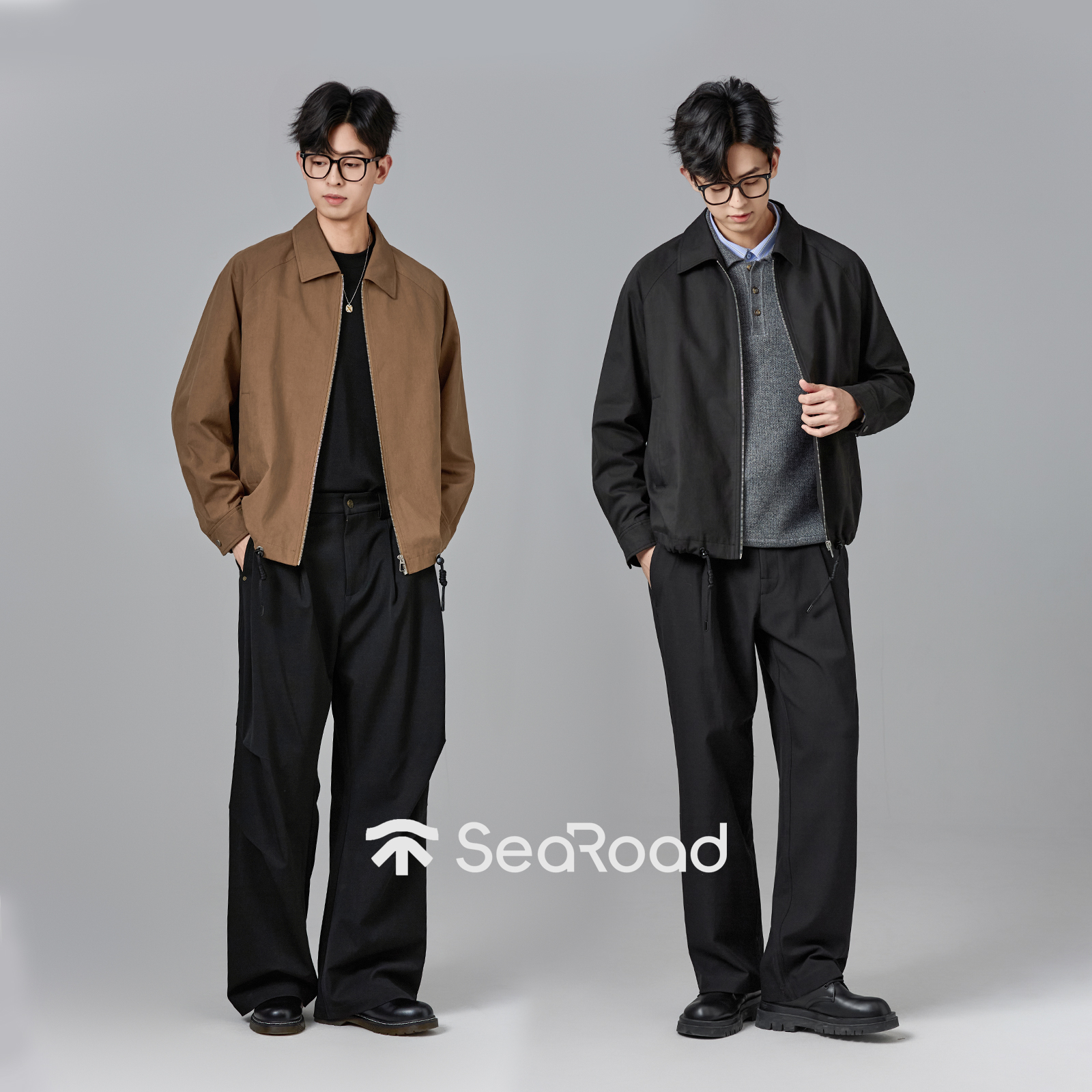 海上公路插肩袖翻领夹克男士秋季cleanfit极简通勤休闲感百搭外套