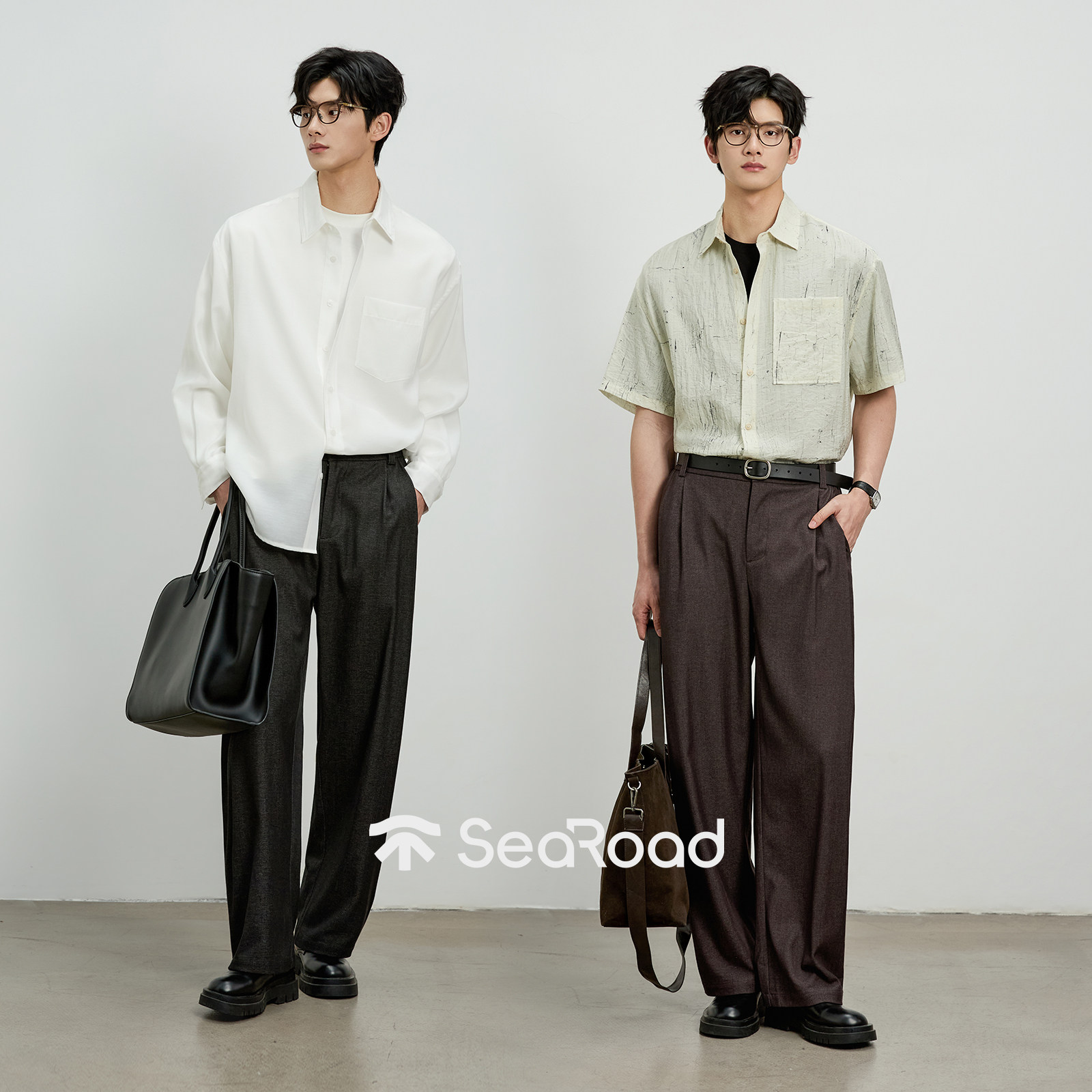 海上公路摩登通勤裤男士四季款垂顺松弛感百搭双褶直筒休闲长裤子