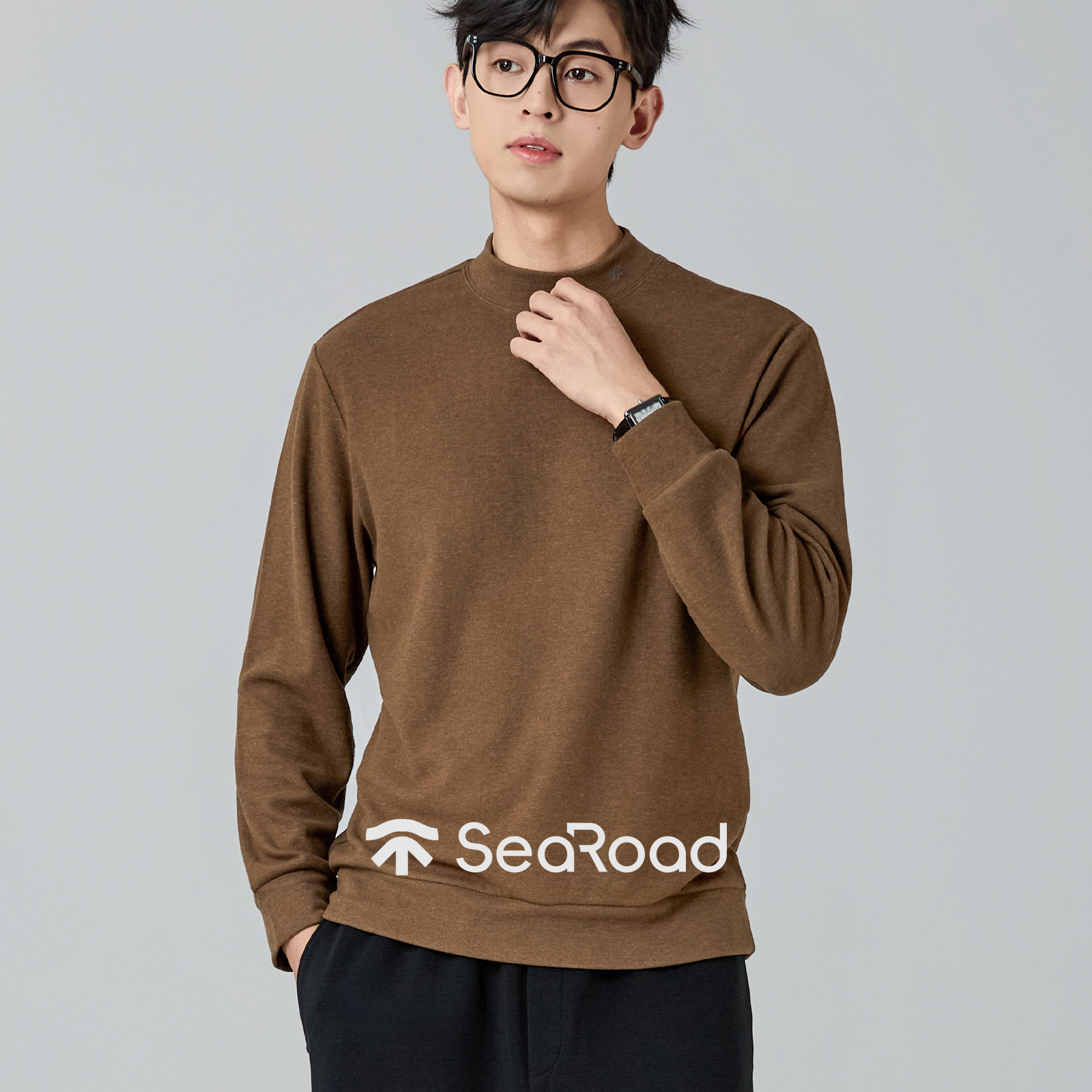 海上公路小烫标长袖T恤男士秋季微修身半高领保暖休闲内搭打底衫,淘宝优惠券,粉丝福利购,淘宝优惠卷