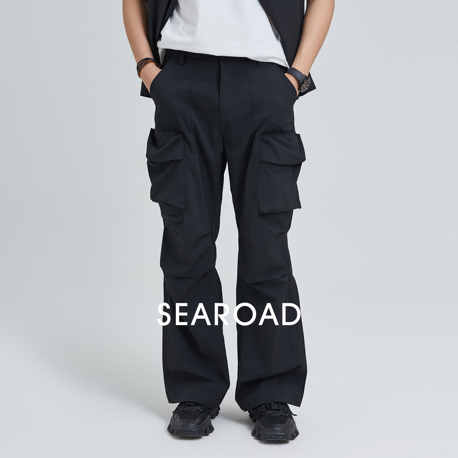 海上公路轻量透气伞兵裤男士夏季轻薄款美式机能阔腿直筒工装裤子 - 图1