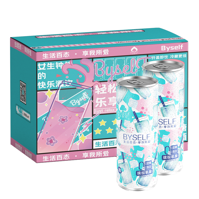BYself百晓芙0蔗糖0脂肪苏打气泡酒乳酸菌口味低度微醺鸡尾酒6罐_酒类