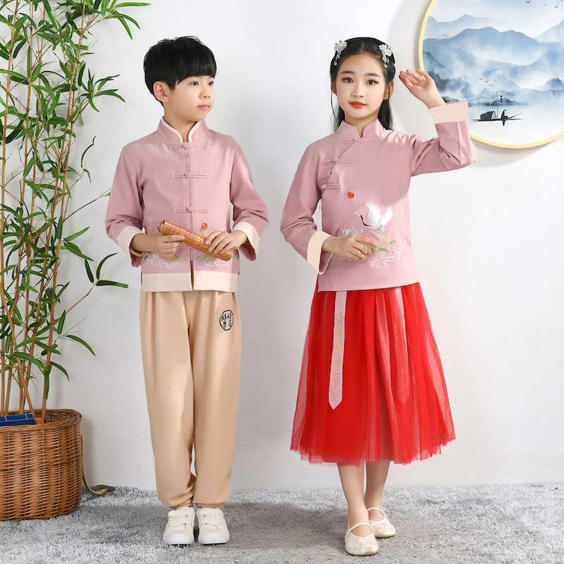 六一儿童国学服男女童春秋朗诵汉服 袖茗民族服装/舞台装