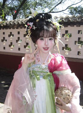 汉服黄色小唐风花朵仙气古风头饰