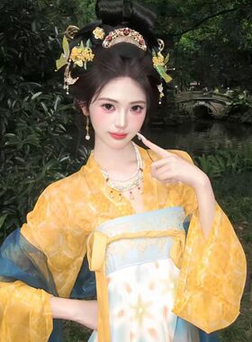 黄色桂花发饰小唐风一整套配饰品