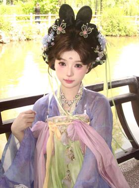 汉服蝴蝶紫色发钗中式超仙唐风