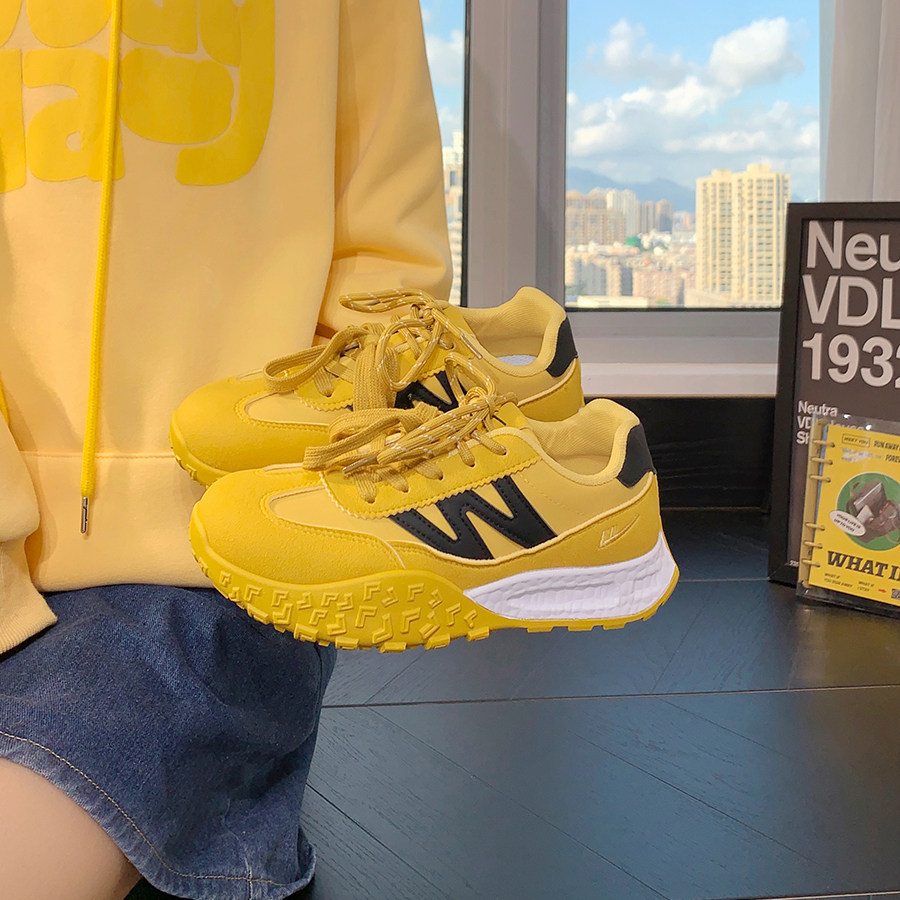 回力黄色厚底老爹鞋女款2025增高百搭复古德训鞋时尚潮流休闲鞋女,淘宝优惠券,粉丝福利购,淘宝优惠卷