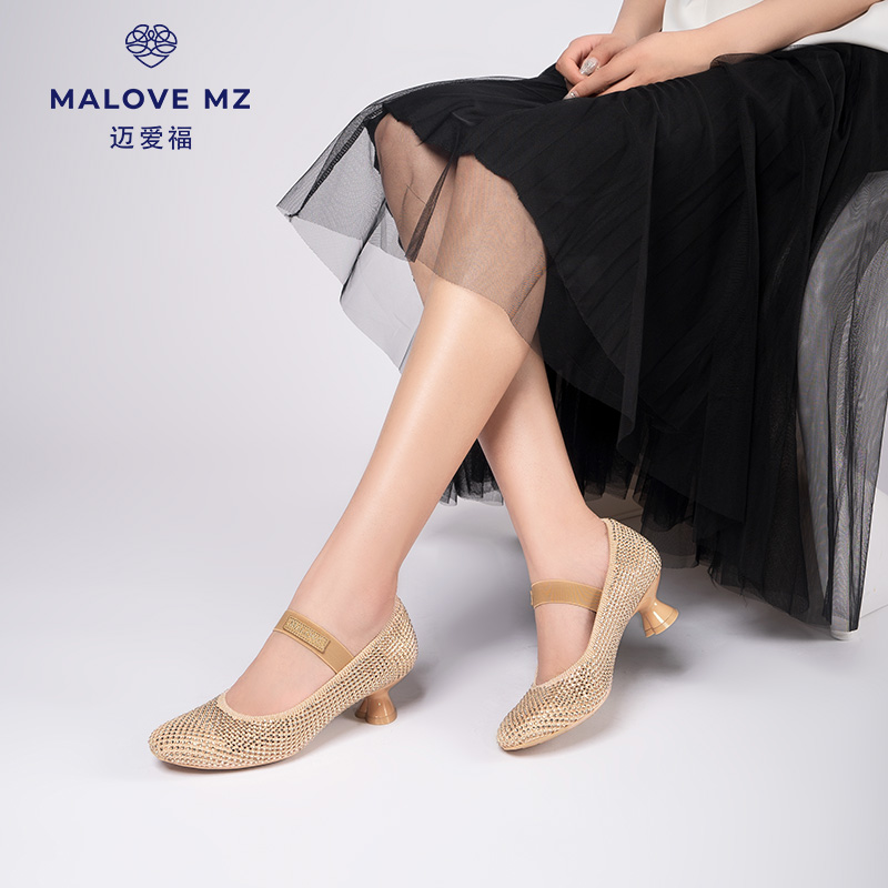 MALOVE MZ女鞋2024春新款气质水钻高跟鞋女时尚宴会粗跟单鞋浅口 - 图2