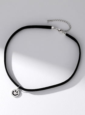 微笑项链女纯银项链轻奢小众黑色