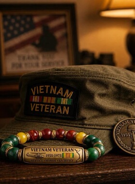 新品Vietnam veteran 越南退伍军人致敬串珠手链，带礼品盒