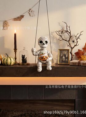 Halloween Spooky Figurines复古装饰幽灵骷髅南瓜黑猫摆件