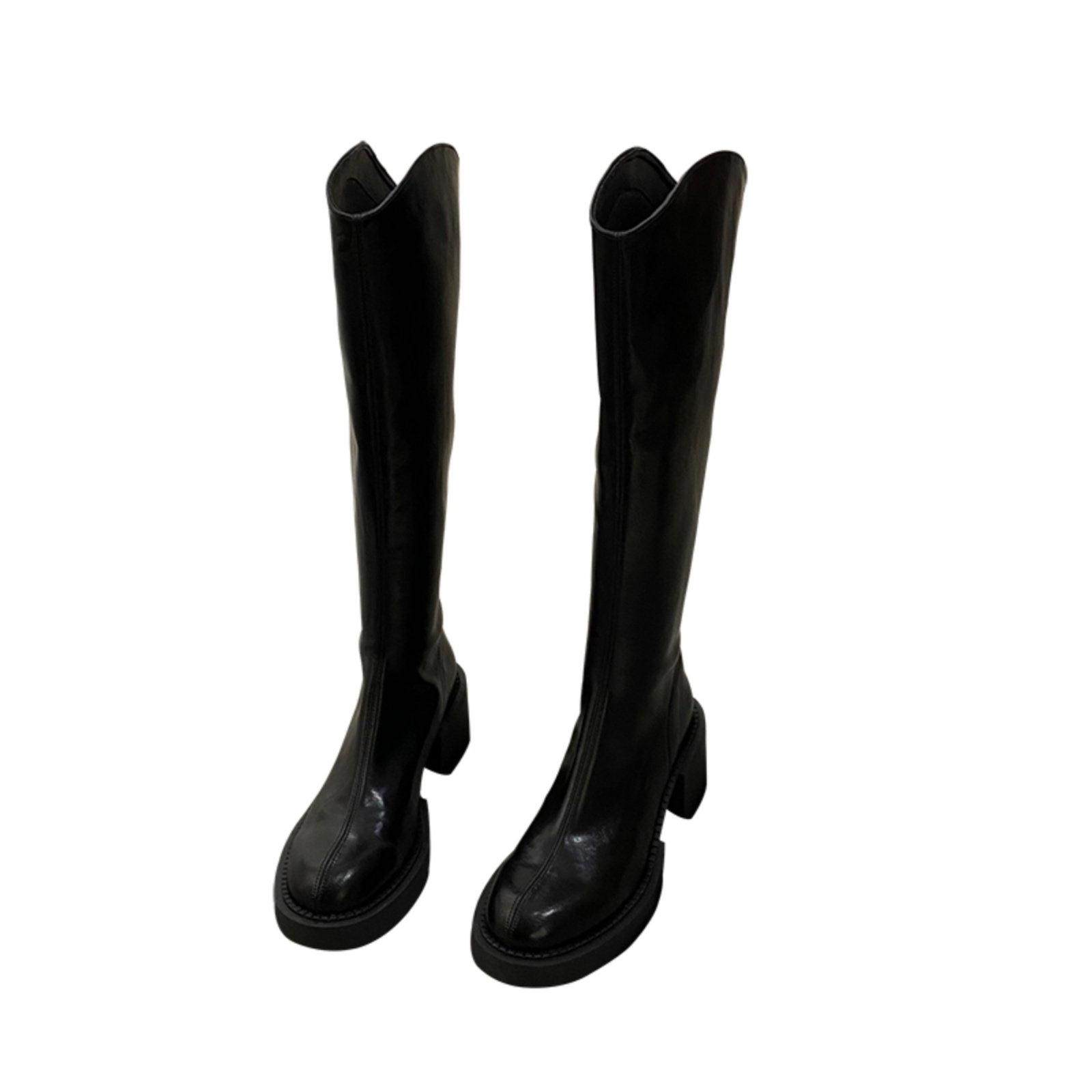 潮牌高跟小众棕色长筒骑士靴女鞋新款春秋冬季中筒V口高筒长靴子,淘宝优惠券,粉丝福利购,淘宝优惠卷