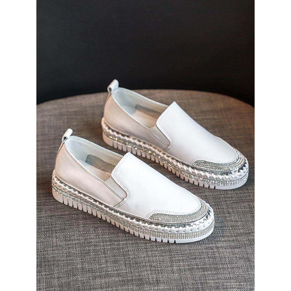 香港渔夫鞋女小香风2025春秋新小白鞋子懒人一脚蹬乐福鞋软底,淘宝优惠券,粉丝福利购,淘宝优惠卷