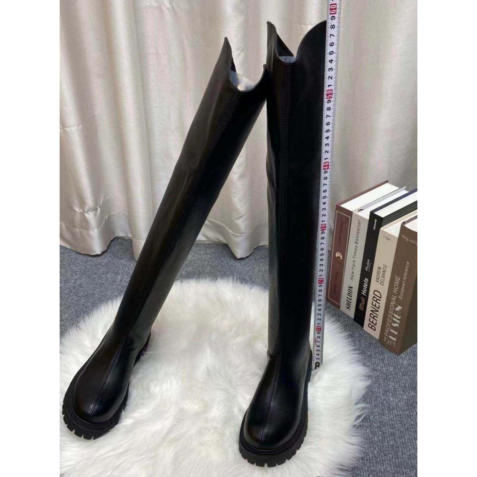 潮牌英伦风秋冬季新款马丁靴厚底显瘦长靴过膝平底真皮高筒骑士靴,淘宝优惠券,粉丝福利购,淘宝优惠卷