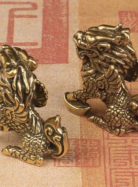 实心纯黄铜一对麒麟摆件貔貅茶宠招财茶盘风水工艺品汽车办公室桌