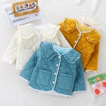 Girls Korean version plus cotton light and thin cotton padded jacket Childrens baby girl foreign air autumn and winter clip cotton warm cotton clothing