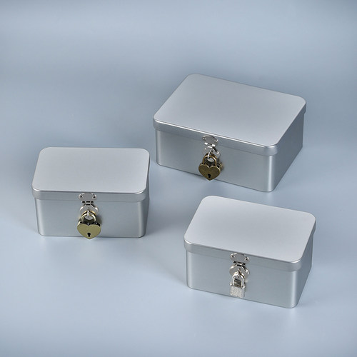 简约小型盒子可上挂锁铁皮小箱子学生桌面手机杂物储物盒钥匙铁盒 - 图3