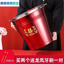 Wedding Happy Barrel Pair of bride accompanied by red barrel Wedding Bucket Stainless Steel Red Barrel Children and grandchildren Bucket Wedding used to get married
