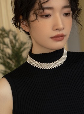 珍珠925纯银编织女复古项链
