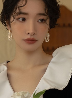 法式珍珠女手工耳线耳环显瘦