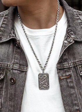 FuGui 男士国潮复古生肖龙吊坠龙形项链六字真言个性霸气潮人挂饰