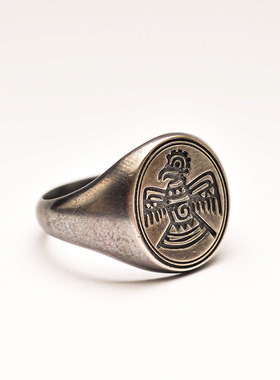 FuGui 原创设计雷鸟戒指复古潮火漆印章开口指环动物图腾情侣对戒