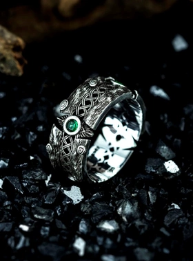 祖母绿锆石开口情侣守护戒指