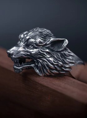 FuGui原创设计狼生肖狗饰品戒指个性饰品男士霸气狼头男生指环ins