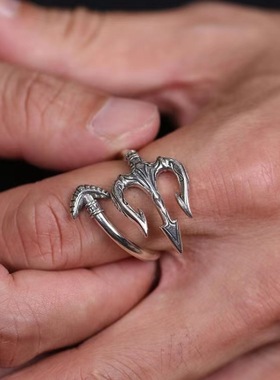 FuGui 新款《海王三叉戟》痞帅戒指个性百搭复古潮男生开口可调戒