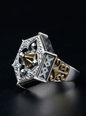 FuGui 美式复古五边形钉子潮男个性戒指霸气嘻哈朋克风食指环ins