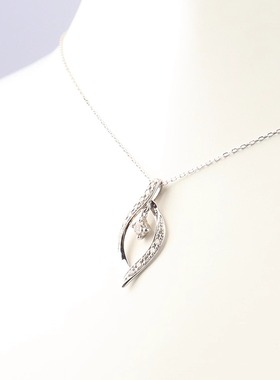 中古「95新」日本进口商品马眼形15颗钻石K18白金45cm项链高级