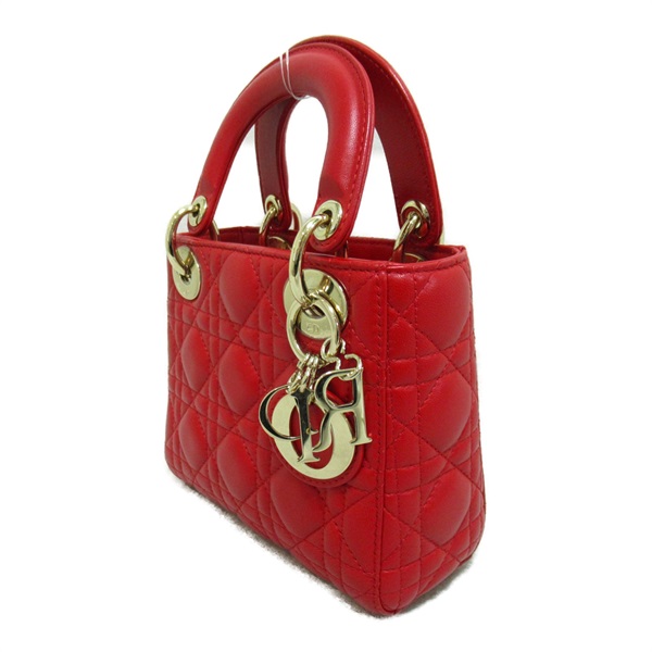 中古DIOR迪奥女包B级9新lady dior tote红色戴妃包手提斜挎包时尚