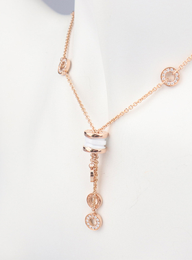 「95新」宝格丽 B.ZERO1白陶瓷项链750玫瑰金38-45cmCL856019