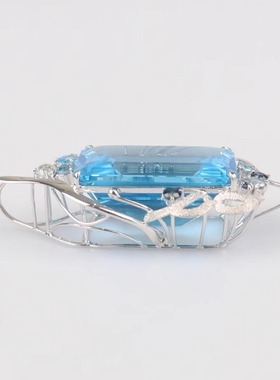 「9.5新」日本进口商品祖母绿切工蓝色托帕石钻石吊坠K18白金高级