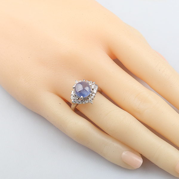 中古「95新」凸圆形切工星光蓝宝石戒指铂金900 52号 - 图2