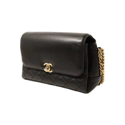 中古Chanel香奈儿女包B级9新shoulder bag斜挎包羊皮斜挎包黑色 - 图1