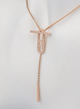 中古95「新」爱马仕Eva-Chaine d'ancre钻石项链ST750玫瑰金405cm