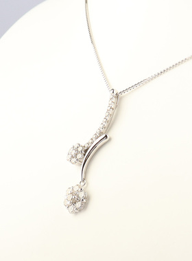 中古「95新」日本进口商品2个图案花形群镶钻石K18白金45cm项链