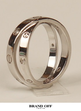 「9.5新」Cartier(卡地亚)LOVE双环钻石戒指750白金52号B4215700