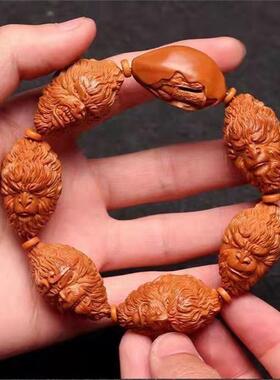 橄榄核雕刻手串男款盘玩齐天大圣浩然正气悟空单籽吊坠手链 男士