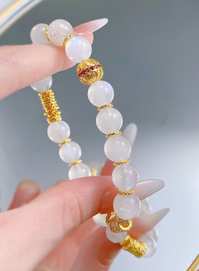 辉之翼珠宝新款s925银月光石盘缠白水晶手串女轻奢感气质手链