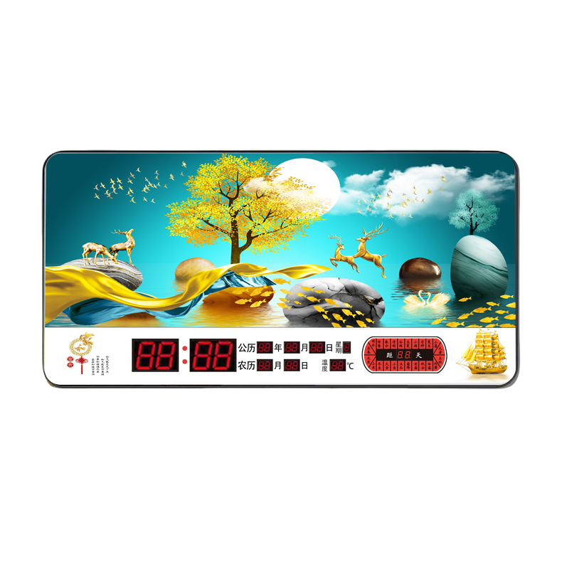 新款钟表装饰画日历客厅时钟大字餐厅插电家用万年历静音挂墙挂钟 - 图3