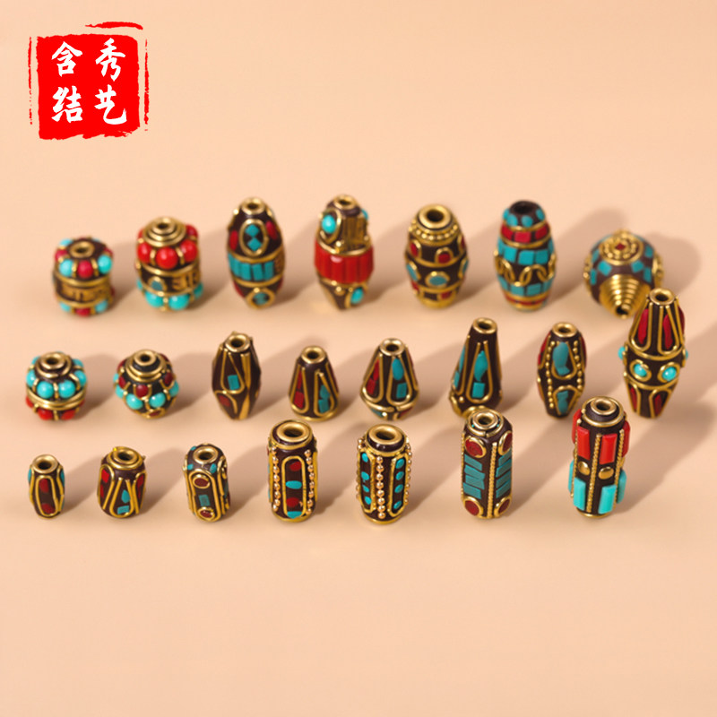 尼泊尔六字真言勒子尖珠佛珠饰品配饰手工串珠 黄铜镶嵌珠隔珠DIY,淘宝优惠券,粉丝福利购,淘宝优惠卷