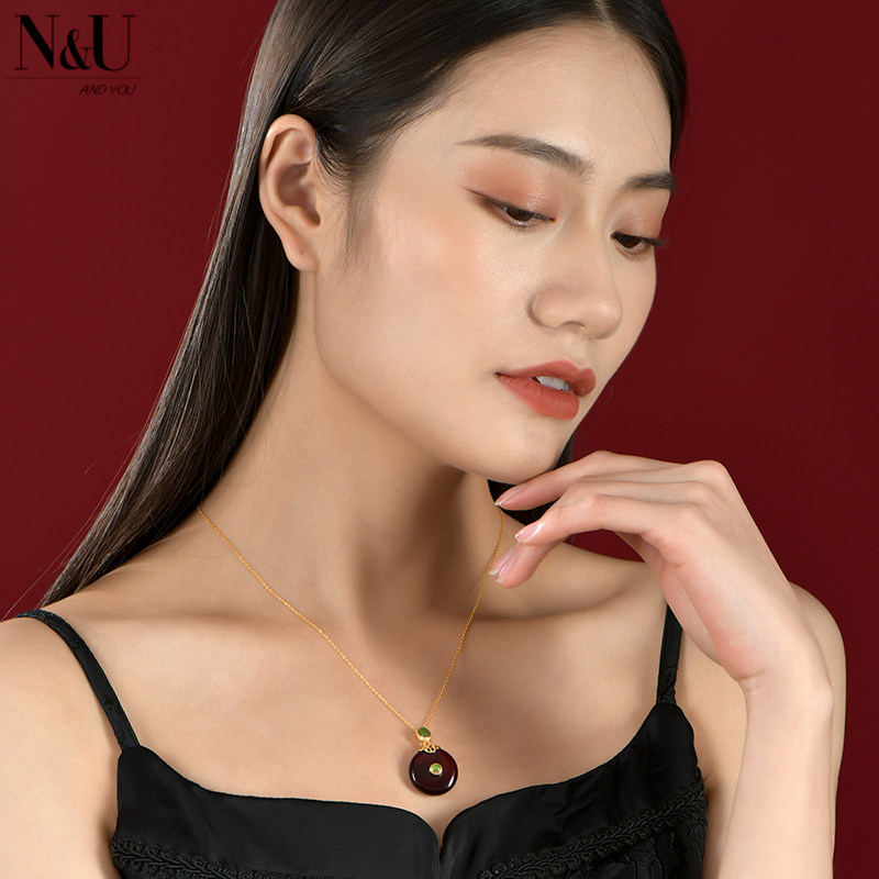 nu天然平安扣挂件女925银血珀蜜蜡 nu饰品项坠/吊坠