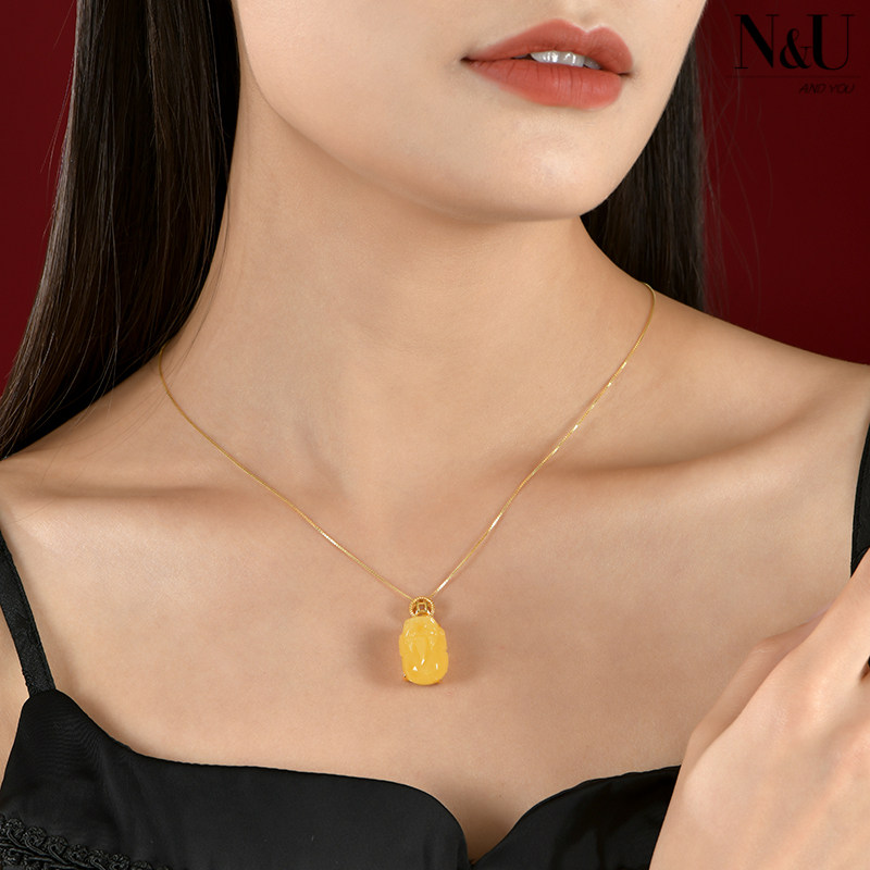 nu天然蜜蜡貔貅鸡油黄平安挂件吊坠 nu饰品项坠/吊坠