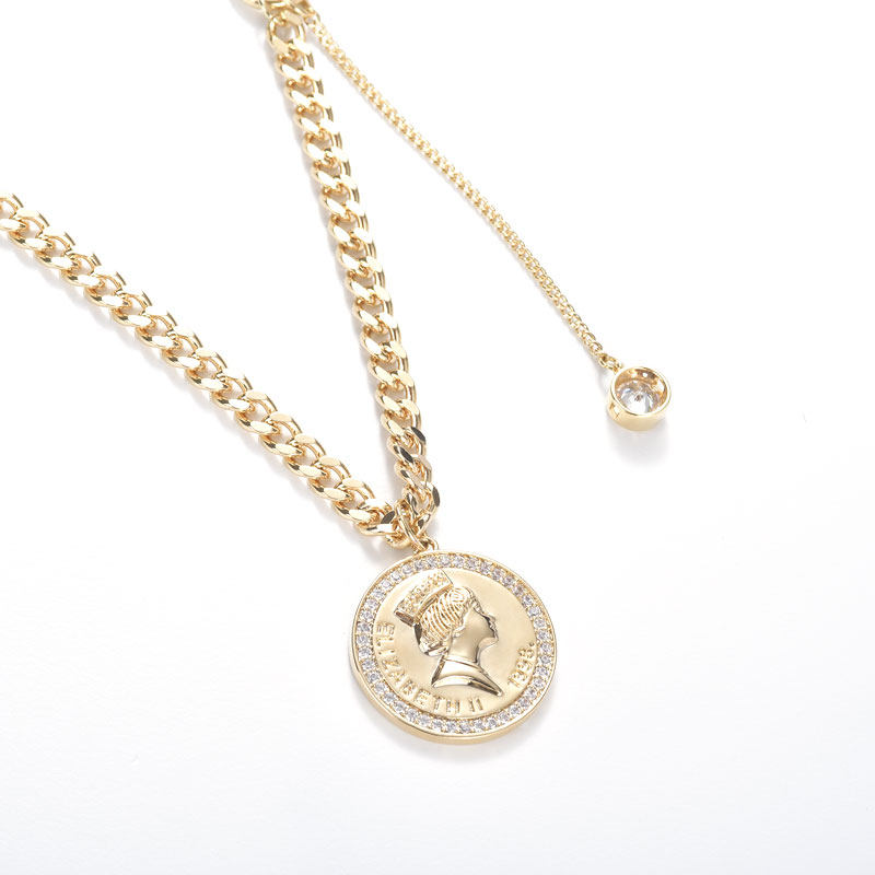 简梵洛欧美设计感嘻哈女金币吊坠 简梵洛项链