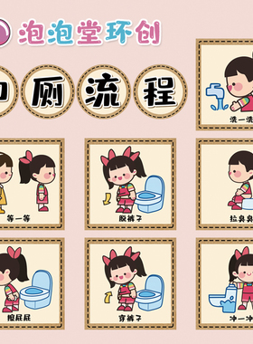幼儿园如厕流程卫生洗手间贴纸图