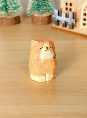 纯手工木雕柴犬可爱桌面装饰礼物