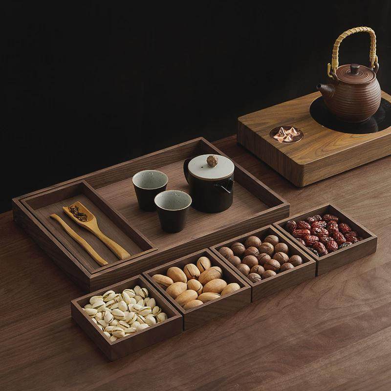 黑胡桃实木托盘日式长方形茶盘木质托盘家用茶水杯水具托盘六件套,淘宝优惠券,粉丝福利购,淘宝优惠卷